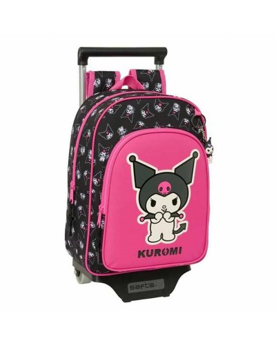 School Rucksack with Wheels Kuromi Black Fuchsia 26 x 11 x 67 cm 26 x 34 x 11 cm