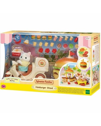 Accesorios para casa de Muñecas Sylvanian Families Puesto de hamburguesas - Papa Latte Cat y Scooter 30 piezas