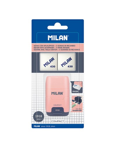 Set aus Radiergummi und Bleistiftspitzer Milan Afilaborra Compact Serie 1918 Double Rosa