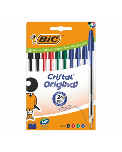 Kugelschreiber-Set Bic Cristal Blau Schwarz Rot grün (10 Stück)