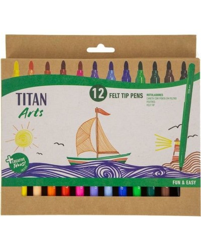 Set of Felt Tip Pens Titan Arts Multicolour 12 Pieces