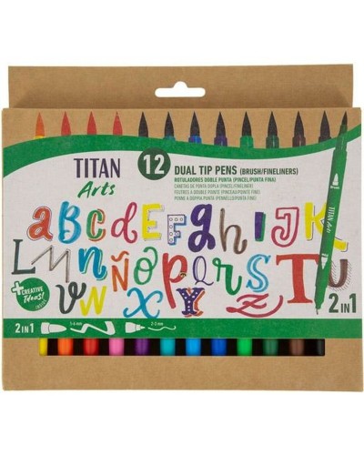 Set di Pennarelli Titan Arts Multicolore Doppia punta 12 Pezzi