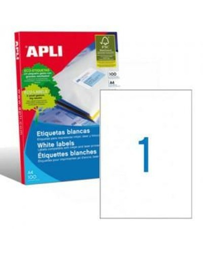 Etiquetas adhesivas Apli 1281 100 Hojas 210 x 297 mm Blanco