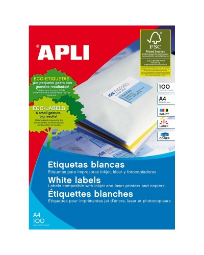 Klevende etiketten Apli 01287 Wit 100 Lakens 105 x 35 mm