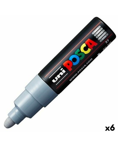 POSCA PC-7M Marcador Gris Punta Ancha 4.5-5.5mm - Set de 6 Unidades
