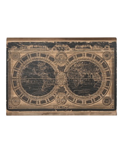 ESPRIT Mappa del Mondo Decorazione da Parete, Nero Naturale, 149 x 105 cm, Creazione Artistica Unica