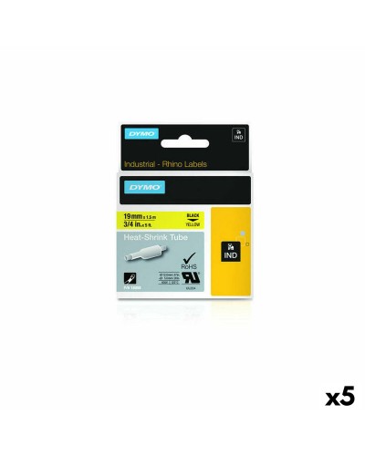 Ruban Laminé pour Etiqueteuses Dymo 19 mm x 1,5 m Noir Jaune (5 Unités)