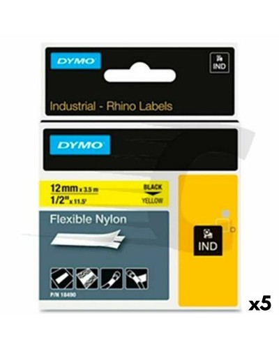 Gelamineerde Tape voor Labelmakers Rhino Dymo ID1-12 Geel Zwart 12 x 3,5 mm Zelfklevend (5 Stuks)