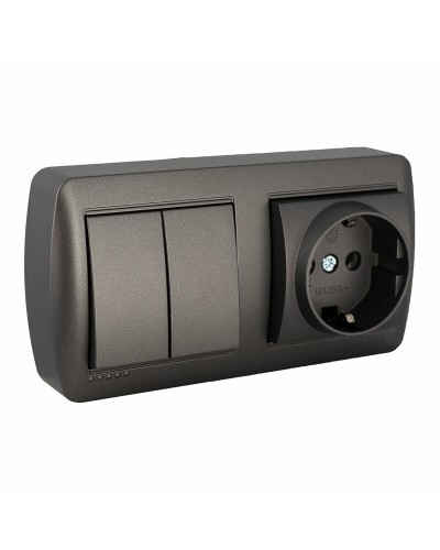 Base Doble Enchufe + Interruptor Grafito Solera Mural (2P+T, 250 V, 16 A)
