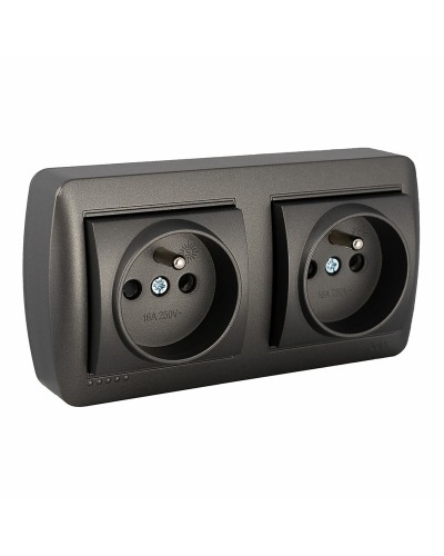 Enchufe de Pared Grafito 2 Tomas + Tierra 16 A 250 V, Solera Mural
