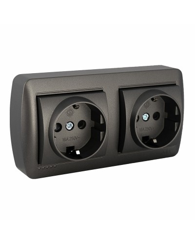Base de Enchufe Doble Solera Mural 2P+T Grafito 16 A 250 V
