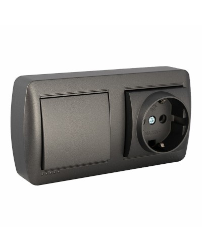 Interruttore a Due Tasti e Presa Murale Solera Grafite | 16A 250V | Uso Domestico