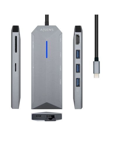 USB Hub Aisens ASUC-8P004-GR Grey 100 W 4K Ultra HD (1 Unit)