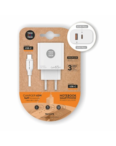 Väggladdare + USB-C kabel Tech One Tech TEC2273 Vit 65 W