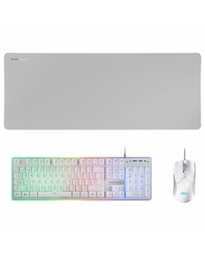Tastiera e Mouse Gaming Mars Gaming MCPXWES Bianco Qwerty in Spagnolo QWERTY LED RGB