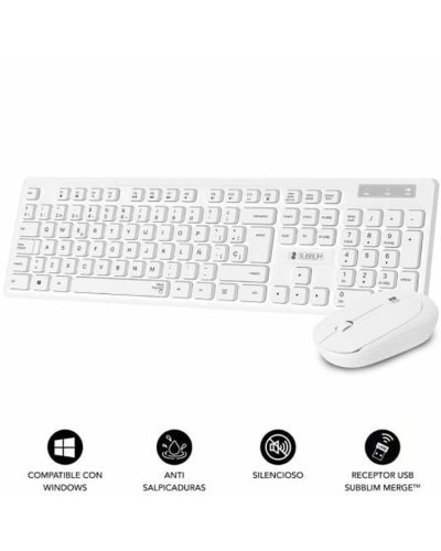 Toetsenbord en draadloze muis Subblim SUBKBC-CSSW11 Wit Qwerty Spaans