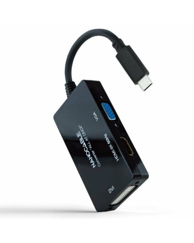 Adaptateur USB-C vers VGA/HDMI/DVI NANOCABLE 10.16.4301-ALL 20 cm Noir