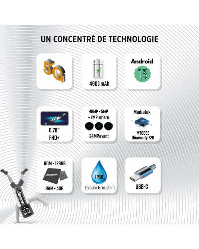 Téléphone portable pour personnes âgées Energizer H67GEU Octa Core 4 GB RAM 128 GB Noir 6,78"