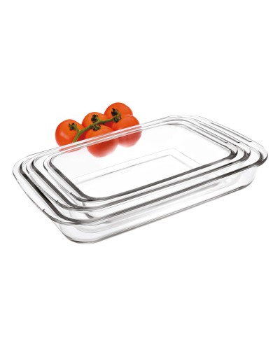 Ovenschaal Ibili 34,5 X 20,5 X 5 CM 39,3 X 23,6 X 5 CM 29,5 X 17,5 X 5 CM Transparant Metaal Plastic 1 L 3 Stuks (3 Onderdelen)