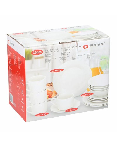 Servizio di Piatti Alpina Bianco Ceramica 16 Pezzi (4 Unità)