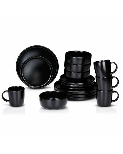 Servizio di Piatti Alpina Nero Ceramica 16 Pezzi (4 Unità)