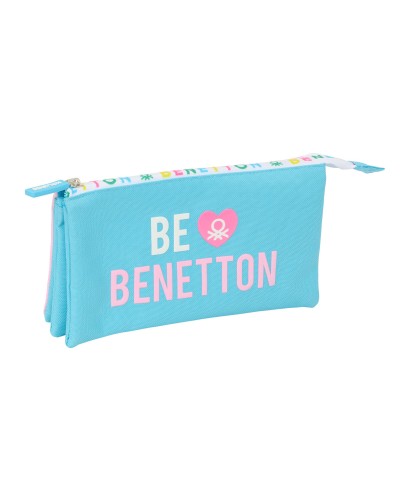 Trousse Fourre-Tout Triple Benetton Unique Rose Turquoise 22 x 12 x 3 cm