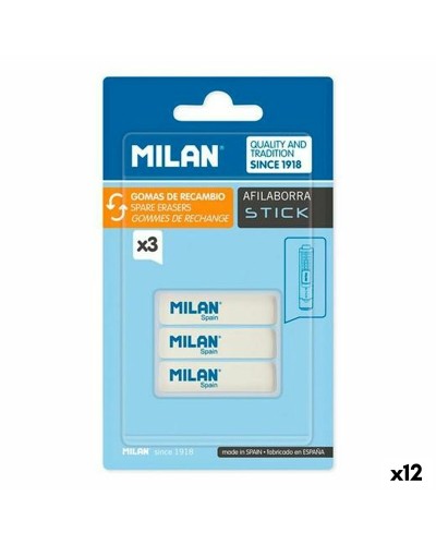 Set de Gomas de Borrar Milan AFILABORRA STICK Blanco 3 Piezas (12 Unidades)
