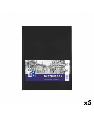 Oxford Bloc de Dessin Noir A4, 96 Feuilles - Lot de 5

