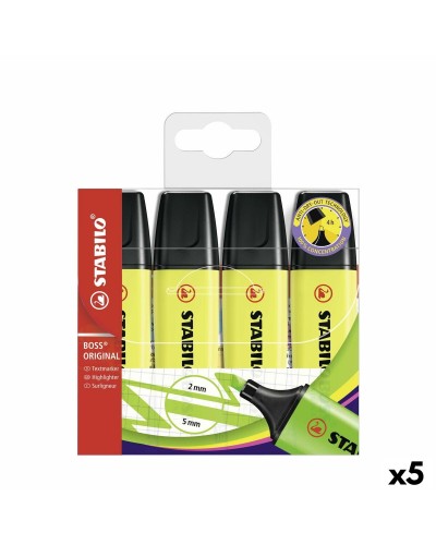 Stabilo Boss Set 5 Gelbe Textmarker - Klassiker für Studium und Büro
