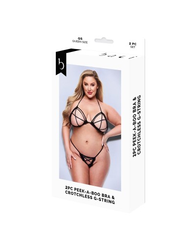 Set med underkläder Baci Lingerie Crotchless G- Svart 2 Delar (Queen size)