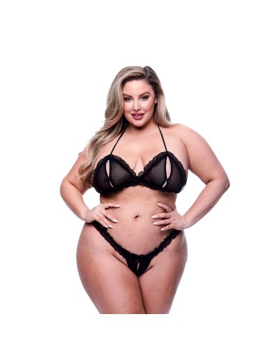 Set med underkläder Baci Lingerie Crotchless G- Svart 2 Delar (Queen size)