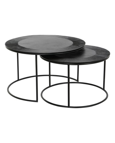 2-bordsset DKD Home Decor Svart Metall Aluminium 76 x 76 x 44 cm