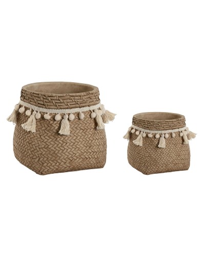 Vasi da Fiori ESPRIT in Cemento Marrone Chiaro, Set Tropicale (30 x 29 x 25 cm)