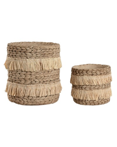 ESPRIT Flower Pots Brown Cement and Raffia, 23x22x25 cm, Tropical Style
