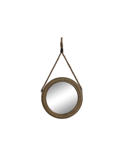 Miroir mural ESPRIT en bois marron avec corde coloniale et boules, H 72 cm x L 38 cm
