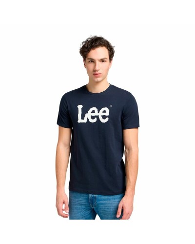 Heren-T-Shirt met Korte Mouwen Lee Wobbly Logo Tee Marineblauw