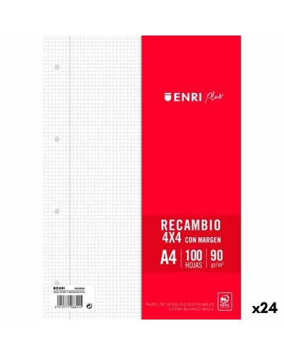 Vaihtoarkit ENRI Valkoinen A4 100 Levyt (24 osaa)