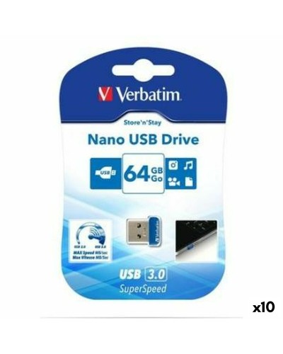 USB Pendrive Verbatim NANO STORE'N'STAY Blau Schwarz 64 GB (10 Stück)