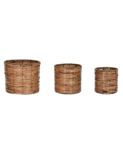Set med planteringskärl Home ESPRIT Brun Metall Rattan Tropiskt 31 x 31 x 27 cm