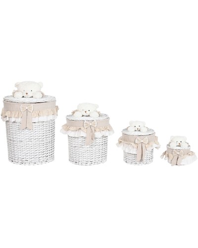 Wasmand Home ESPRIT Wit Beige vlechtwerk Shabby Chic 45 x 45 x 68 cm 4 Onderdelen