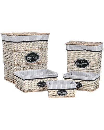 Cesto para Ropa Sucia ESPRIT 5 Piezas de Mimbre Shabby Chic, 47x35x55 cm, Blanco Marrón Negro Gris Natural
