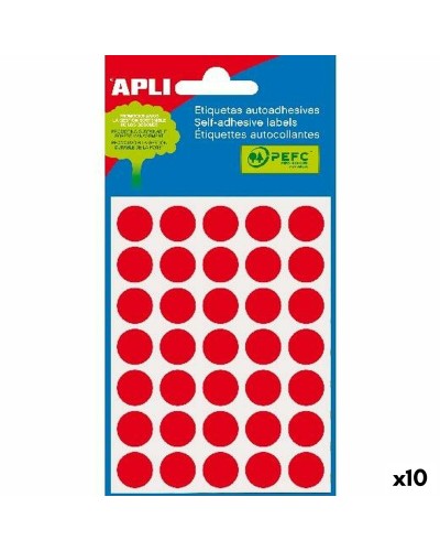 Etiquetas adhesivas Apli Rojo Círculo Redondo 5 Hojas (10 Unidades)