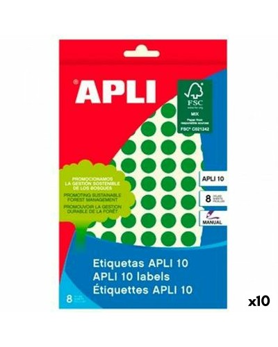 Étiquettes adhésives Apli Vert Cercle Rond 8 feuilles (10 Unités)