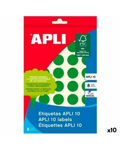 Etichette adesive Apli Verde Cerchi 8 Fogli (10 Unità)