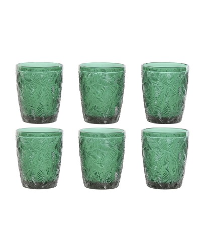 Set of glasses Home ESPRIT Green Crystal With relief 300 ml