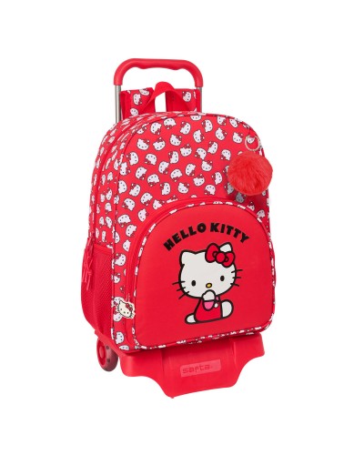 Mochila Escolar con Ruedas Hello Kitty Iconic Blanco Rojo 33 x 42 x 14 cm