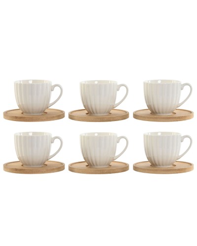 Juego de 6 Tazas con Plato Home ESPRIT Blanco Bambú Porcelana 90 ml