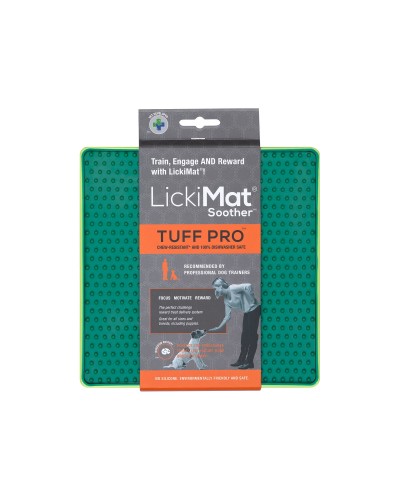 Lickimat vert en polypropylène et TPR pour chiens qui lèchent, distribue la nourriture et ralentit l'alimentation.
