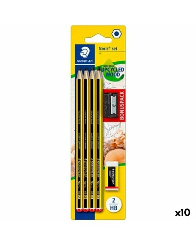 Potlood Set Staedtler Zeshoekig HB Puntenslijper Gom (10 Stuks)