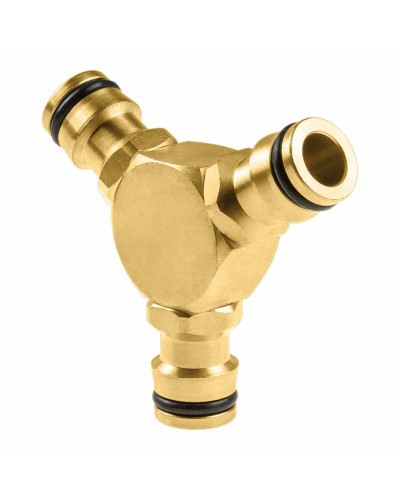 Conector para grifo Cellfast, latón, 3 salidas para riego de jardín.
